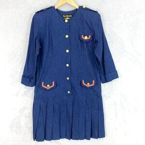Vintage Roni Blanshay Montreal Denim Dress Size 12 Long Sleeve Blue Chambray